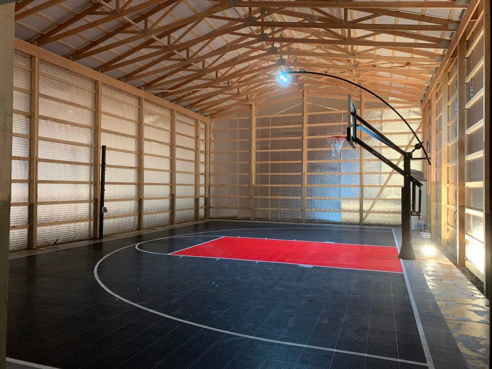 Pole Building Ceiling Insulation Shelly Lighting   Pole Barn Basketball Court With Prodex Insulation Installed 